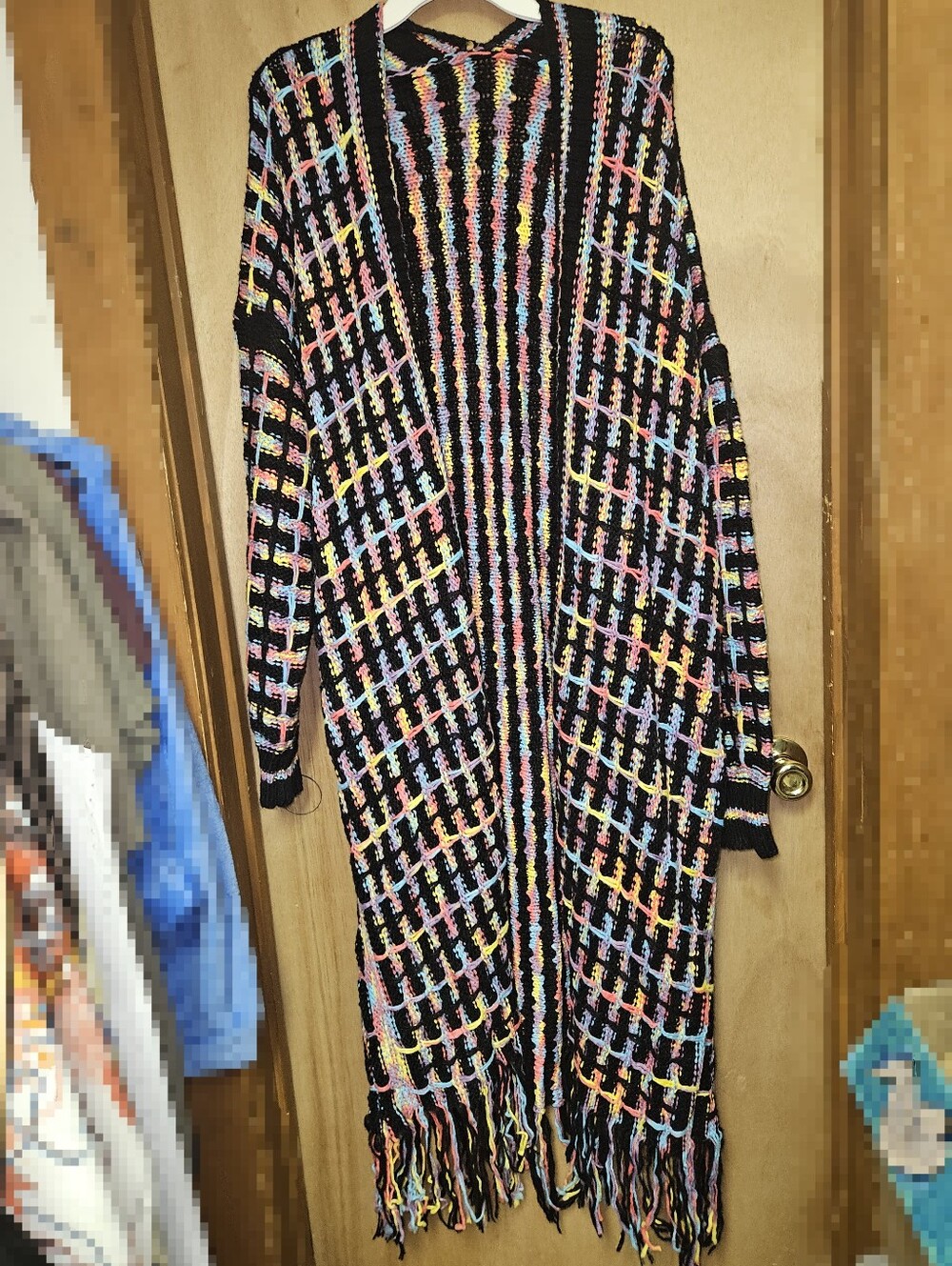Long Multicolored Cardigan W/ Fringe